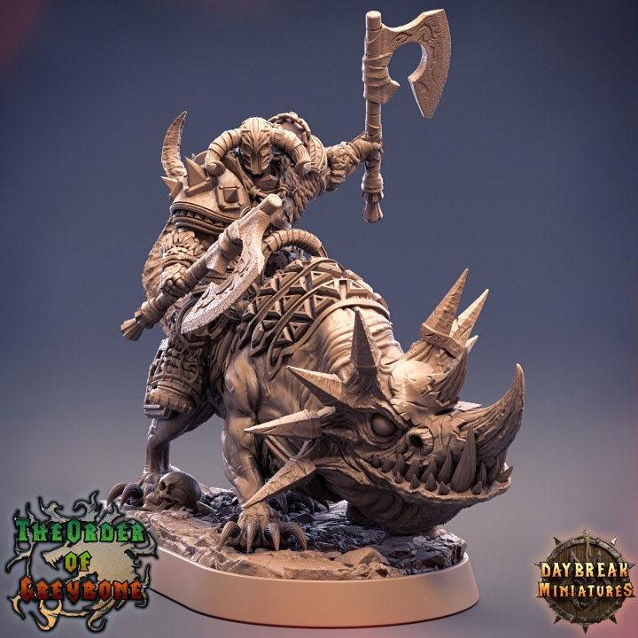 Figurine JDR Balthazar doublefang Sur un Loup cornu Daybreak Miniatures - impression 3D