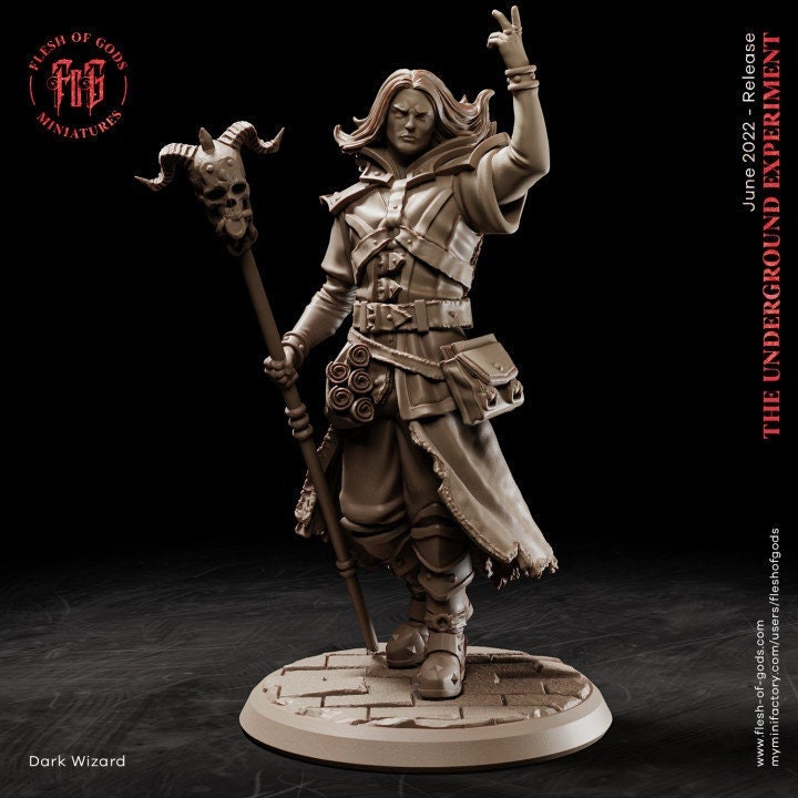 Figurine JDR Magicien Noir Flesh of Gods Impression 3D
