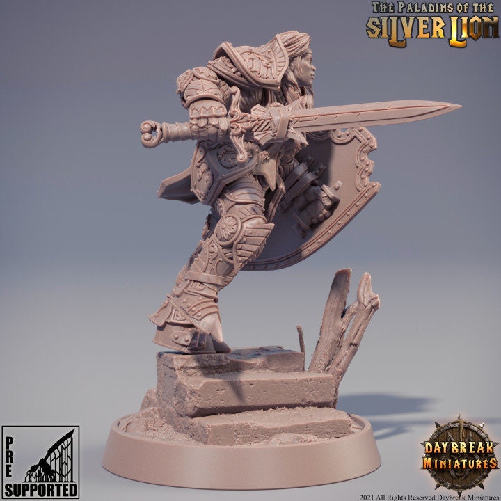 Figurine JDR Guerriere Marie du Lion d'Argent Daybreak Miniatures impression 3D