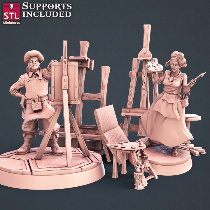 Figurine Peintre Set STL Miniatures Impression 3D