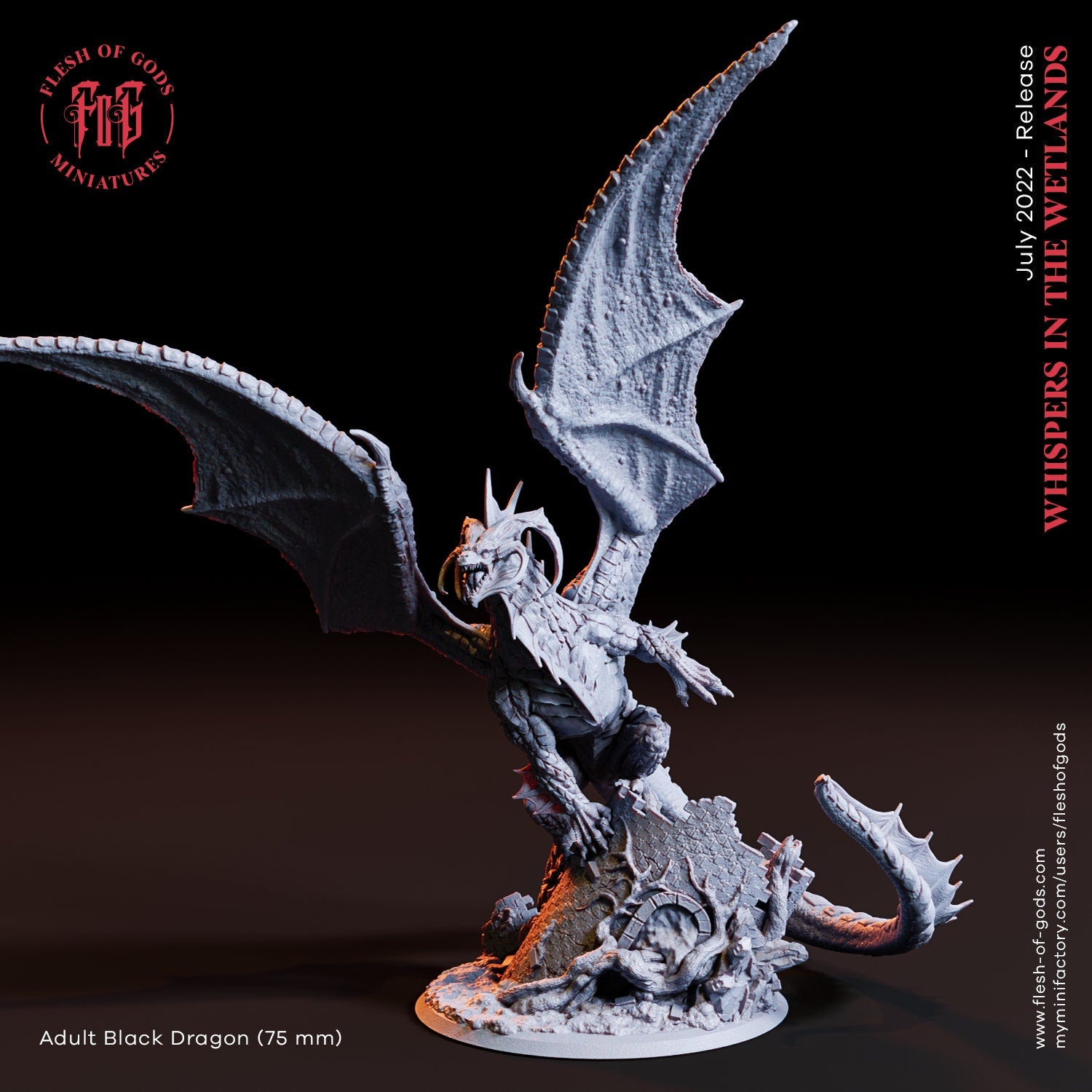 Figurine JDR Dragon Noir Adulte Flesh of Gods Impression 3D