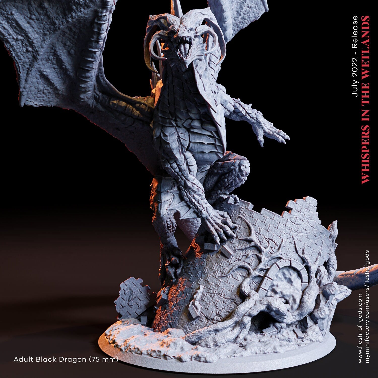 Figurine JDR Dragon Noir Adulte Flesh of Gods Impression 3D