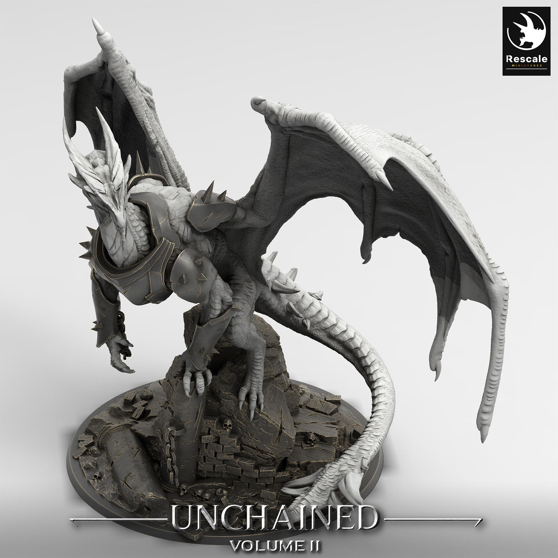 Figurine JDR Dragon Blanc/Argent Ancien Armuré Rescale Miniatures Impression 3D