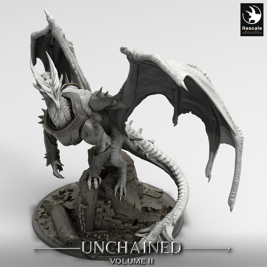 Figurine JDR Dragon Blanc/Argent Ancien Armuré Rescale Miniatures Impression 3D