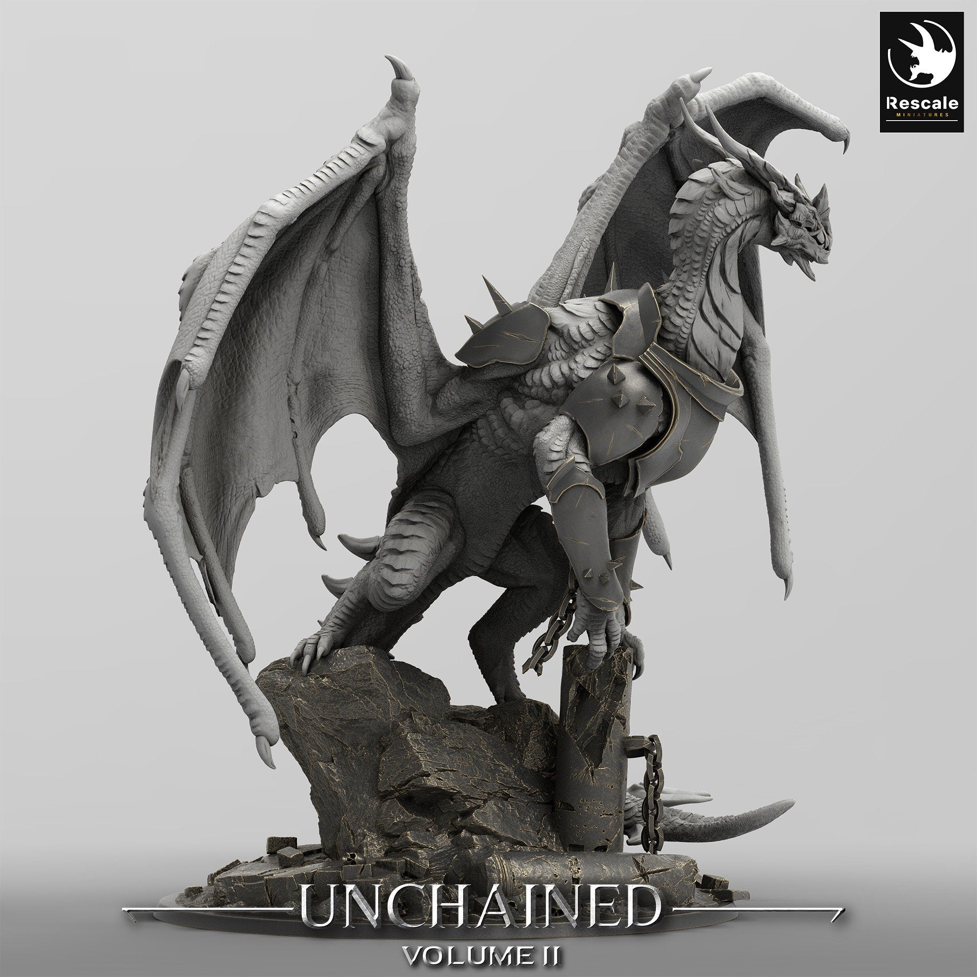 Figurine JDR Dragon Blanc/Argent Ancien Armuré Rescale Miniatures Impression 3D