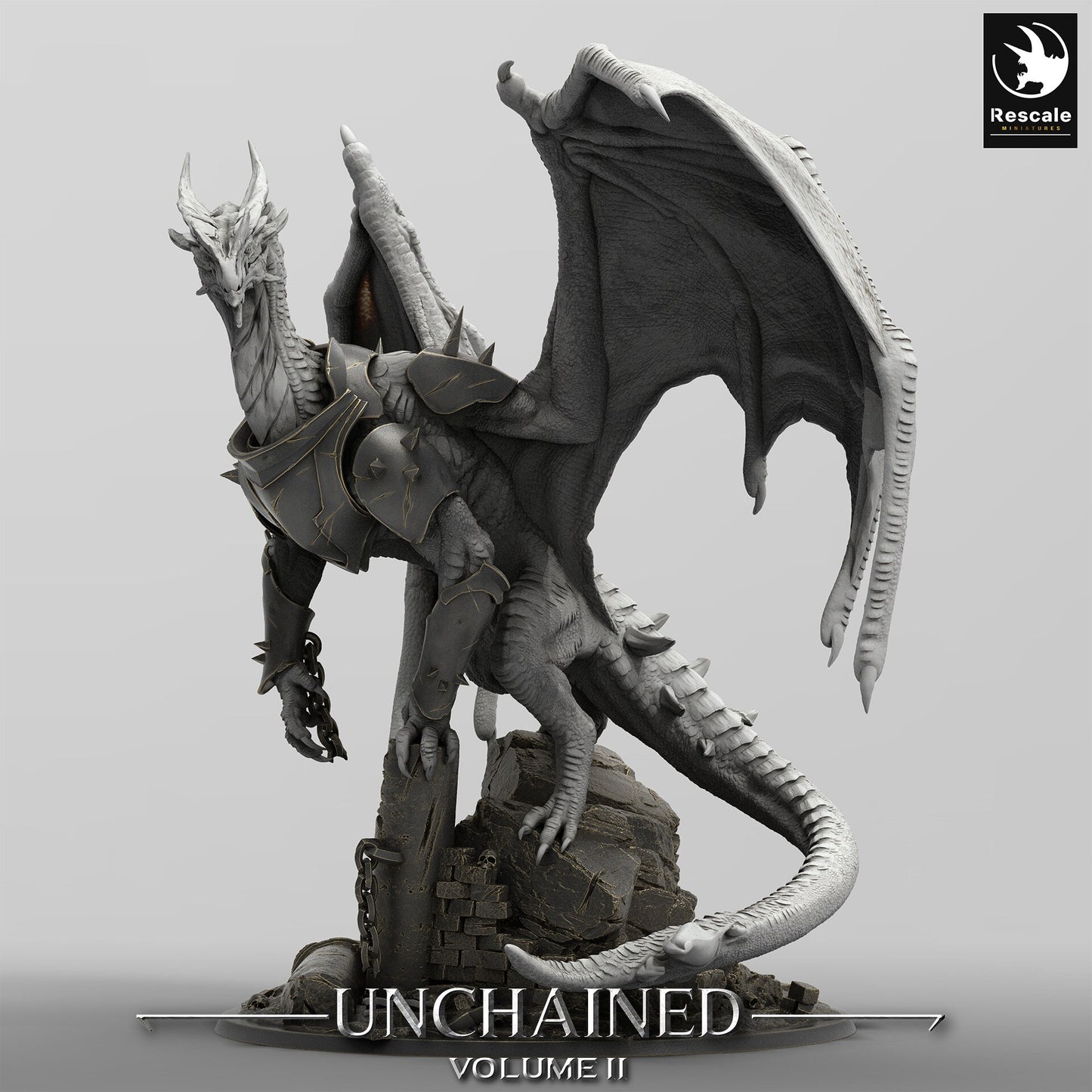 Figurine JDR Dragon Blanc/Argent Ancien Armuré Rescale Miniatures Impression 3D