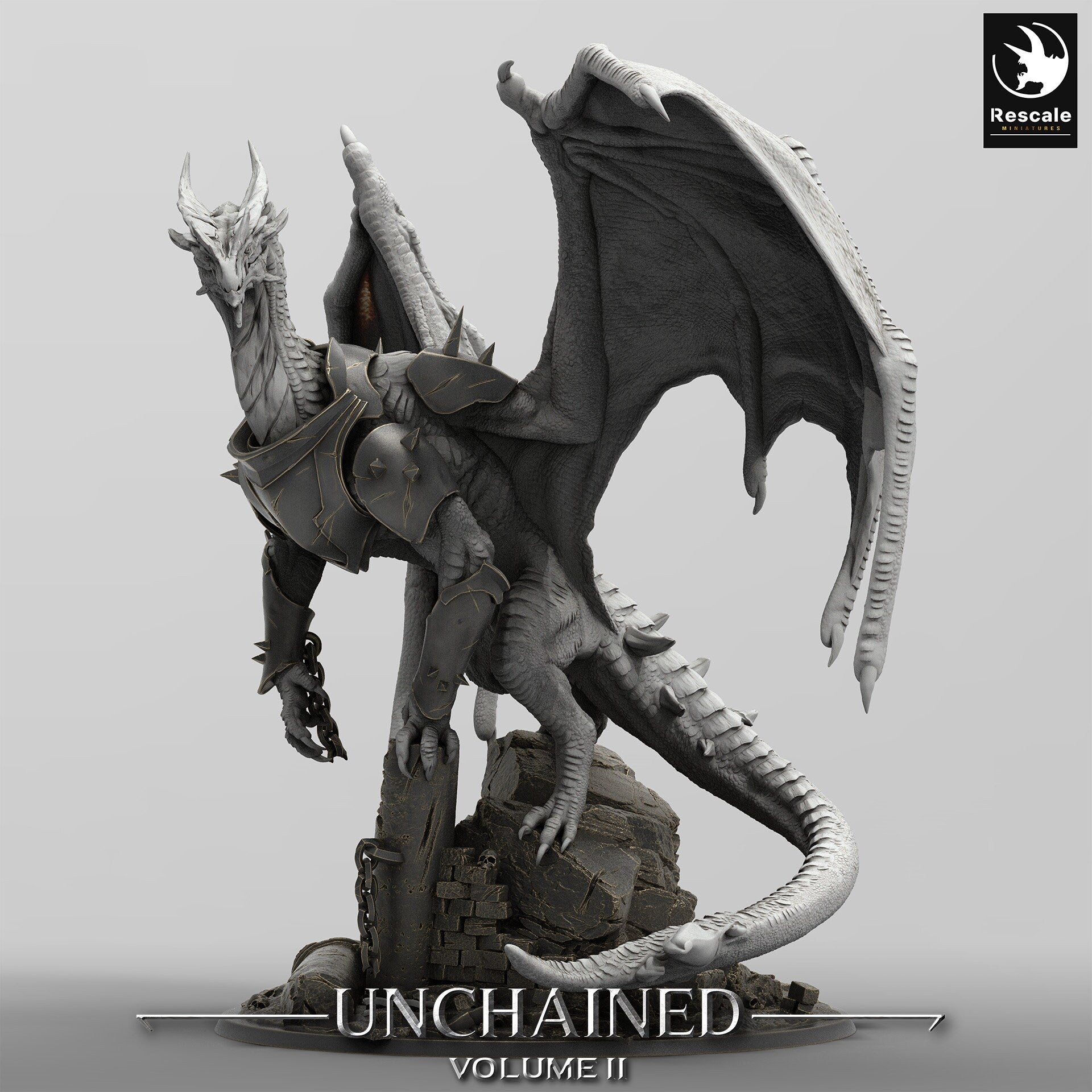 Figurine JDR Dragon Blanc/Argent Ancien Armuré Rescale Miniatures Impression 3D